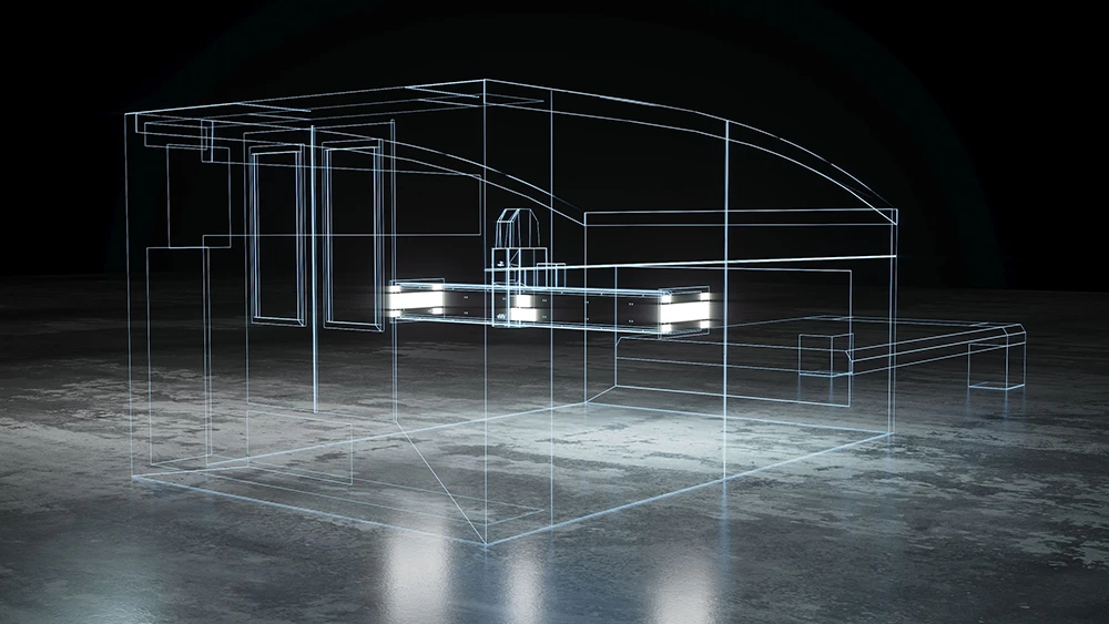 fiber laser cutting machine structure with transparency showing Linear Motors
